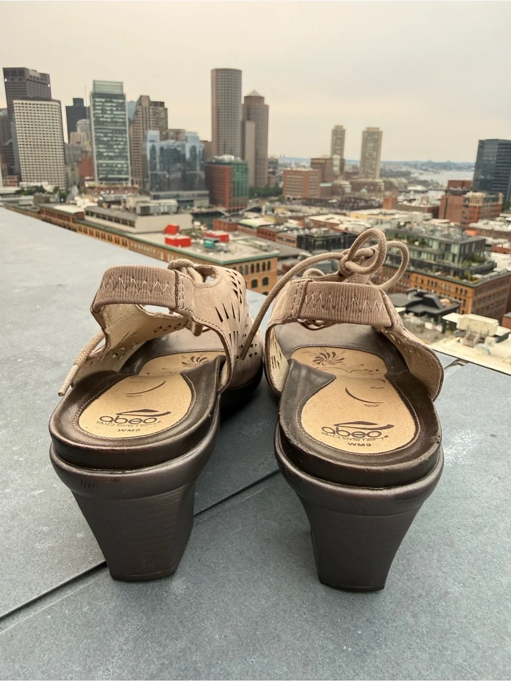 Abeo BioSystem Lace-Up Comfort Sandals WM9 Taupe Leather
